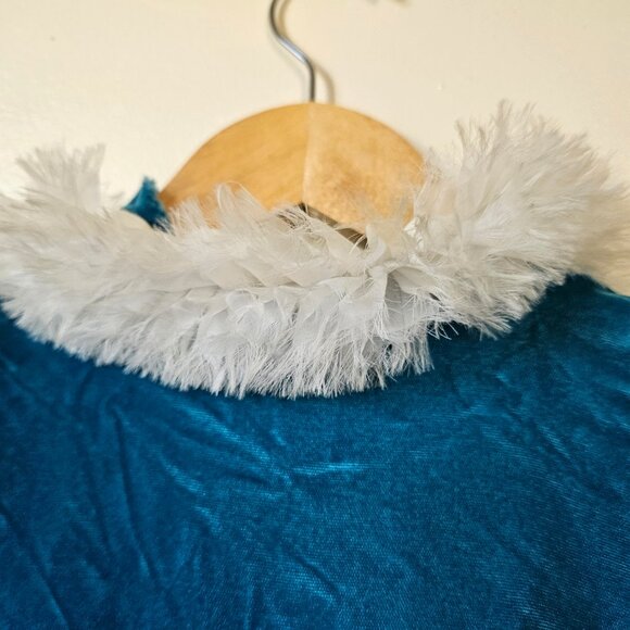 Vintage 60s Mod Blue Velvet Empire Waist Winter Ice Jacket Coat Faux Fur XS - Picture 8 of 10